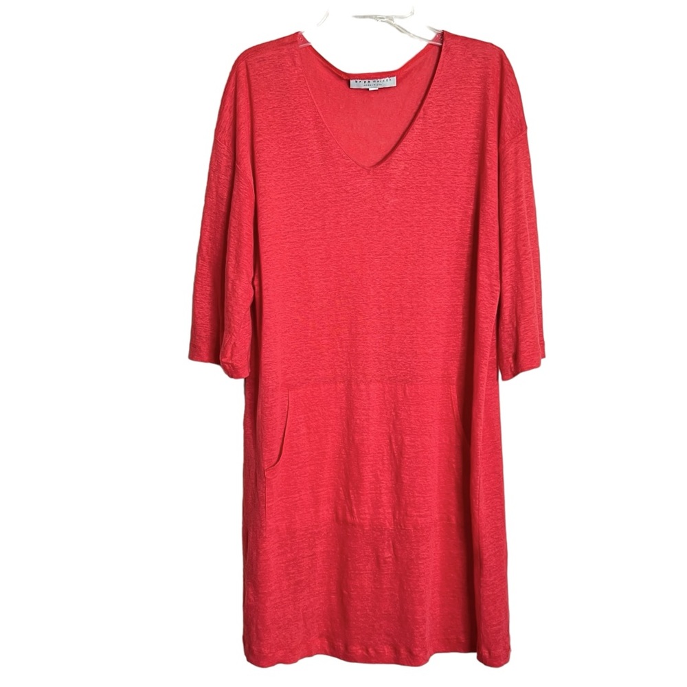 Bryn Walker Lagenlook Linen Shift Dress Womens XS Coral Oversize Coastal Grandma